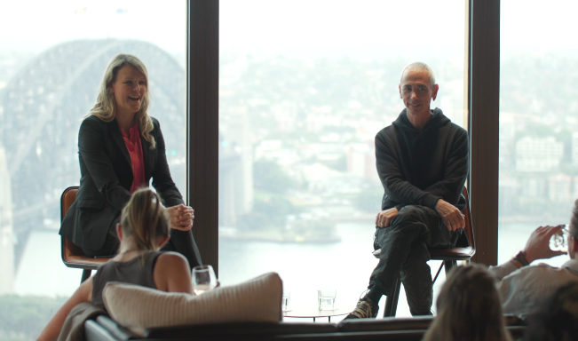 Lisa Andrews &amp; Steven Kotler with the Sydney Harbour Bridge in the background